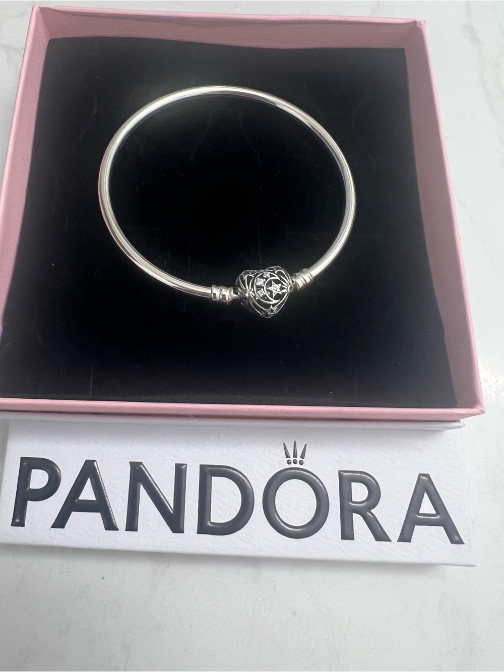 Pandora Silver Heart Clasp Bangle Bracelet - Silver